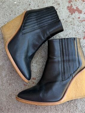 Zara Black Leather Wedge Ankle Boots